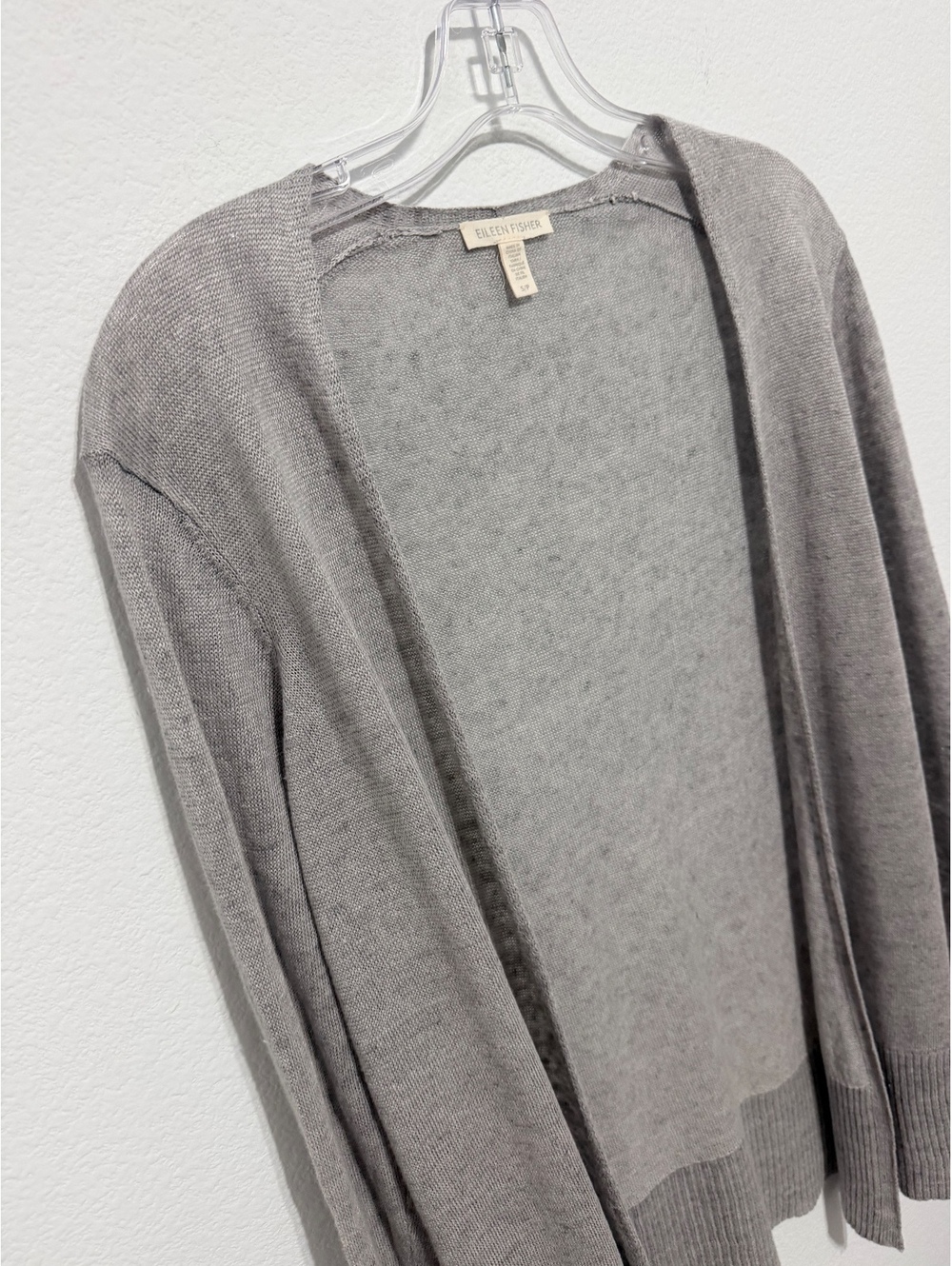 Eileen Fisher Sheer Gray Long Sleeve Linen Open Front Cardigan Sweater Size S - Picture 3 of 7